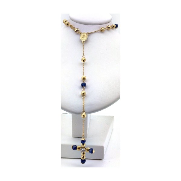 Cadena rosario azul de oro 18k 70 cm